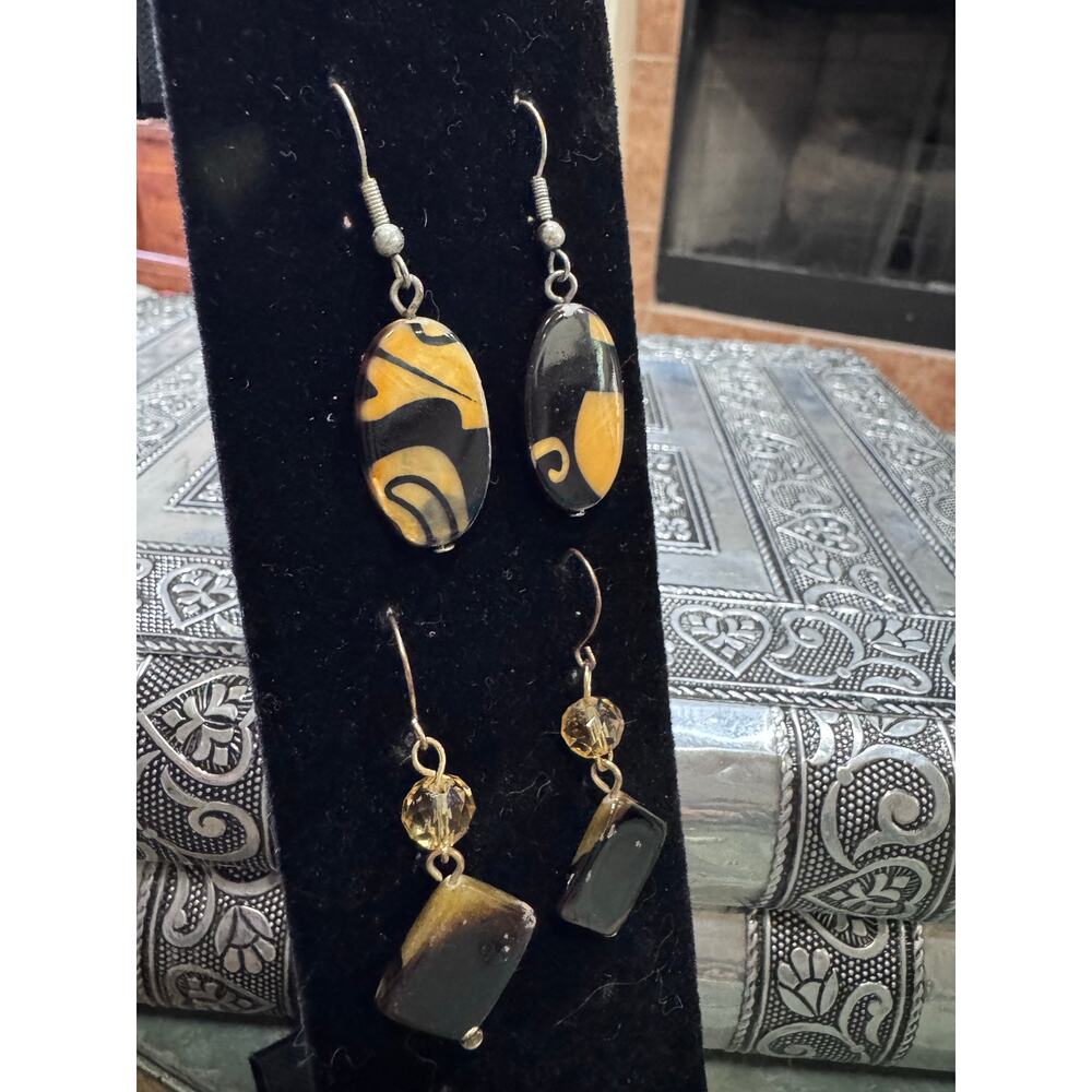 Boho Earth-Tone Dangle Earrings Bundle – Set of 2